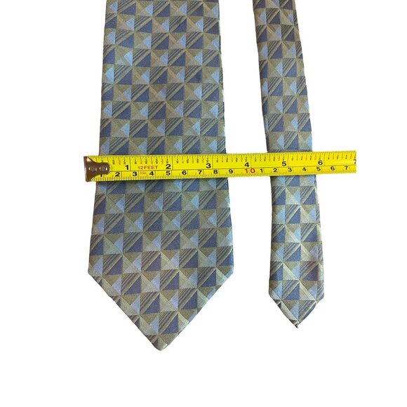 Van Heusen Mens Silk Neck Tie Blue Tan Square Geometric Work Dad Gift - Picture 3 of 6